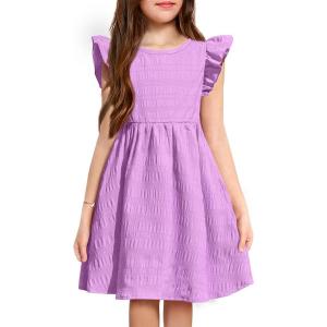 Arshiner Girls Dress Casual Ruffle Sleeveless A Line Summer Dresses with Pockets 4-12 Years(Lilac)