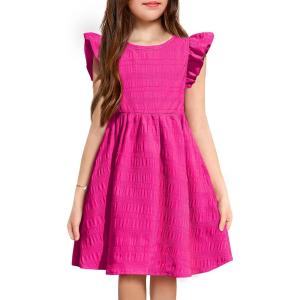 Arshiner Girls Dress Casual Ruffle Sleeveless A Line Summer Dresses with Pockets 4-12 Years(Rose Red)