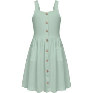 Arshiner Girl’s Spaghetti Strap Button Down Midi Sleeveless Summer Casual Sundress A-line Dress with Pockets(Mint Green)