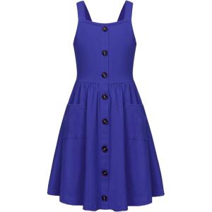 Arshiner Girl’s Spaghetti Strap Button Down Midi Sleeveless Summer Casual Sundress A-line Dress with Pockets(Sky Blue)
