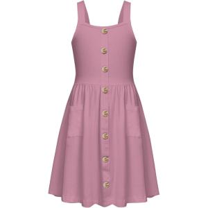 Arshiner Girl’s Spaghetti Strap Button Down Midi Sleeveless Summer Casual Sundress A-line Dress with Pockets(Wineberry)