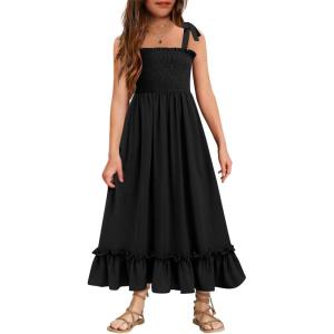 Arshiner Girls Summer Dress Boho Beach Casual Smocked Maxi Dresses 6-13 Years(Black)