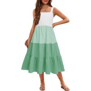 Arshiner Girl’s Sundresses Summer Boho Strap Tiered Cami Maxi Dresses with Pockets(White & Green)