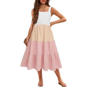 Arshiner Girl’s Sundresses Summer Boho Strap Tiered Cami Maxi Dresses with Pockets(White & Pink)
