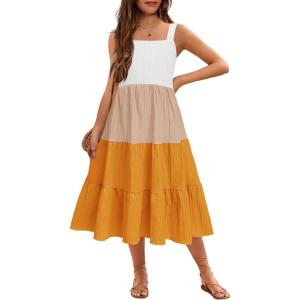 Arshiner Girl’s Sundresses Summer Boho Strap Tiered Cami Maxi Dresses with Pockets(Yellow Colorblock)