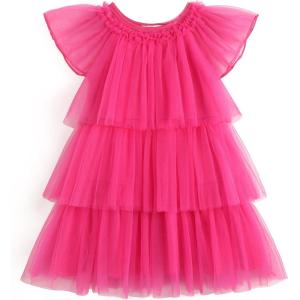 Arshiner Girls Tulle Dress Toddler Layered Tutu Dresses Rainbow Sequin Summer Party Birthday Wedding Cake Dress Photo Shoot(Pink)