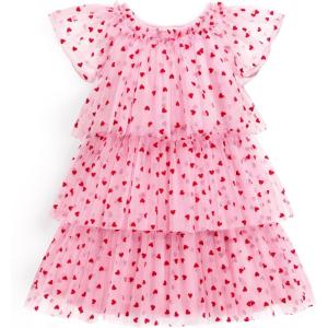 Arshiner Girls Tulle Dress Toddler Layered Tutu Dresses Rainbow Sequin Summer Party Birthday Wedding Cake Dress Photo Shoot(Pink Heart)
