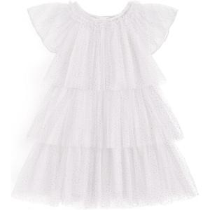 Arshiner Girls Tulle Dress Toddler Layered Tutu Dresses Rainbow Sequin Summer Party Birthday Wedding Cake Dress Photo Shoot(White Sequin)