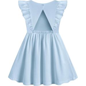 Arshiner Toddler Girl Dresses Ruffle Sleeve Dress for Girl Kids Summer Casual Beach Backless Sundresses with Pockets 2-6T(Blue)