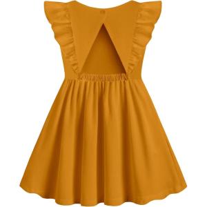 Arshiner Toddler Girl Dresses Ruffle Sleeve Dress for Girl Kids Summer Casual Beach Backless Sundresses with Pockets 2-6T(Brown)