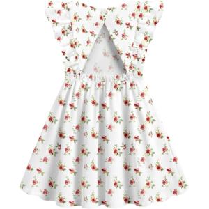 Arshiner Toddler Girl Dresses Ruffle Sleeve Dress for Girl Kids Summer Casual Beach Backless Sundresses with Pockets 2-6T(Floral)