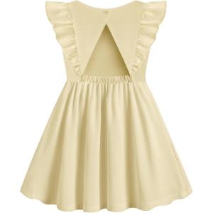 Arshiner Toddler Girl Dresses Ruffle Sleeve Dress for Girl Kids Summer Casual Beach Backless Sundresses with Pockets 2-6T(Khaki)