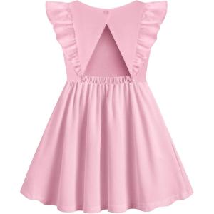 Arshiner Toddler Girl Dresses Ruffle Sleeve Dress for Girl Kids Summer Casual Beach Backless Sundresses with Pockets 2-6T(Pink)