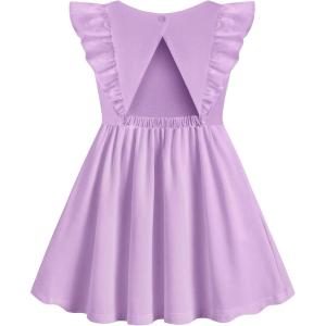 Arshiner Toddler Girl Dresses Ruffle Sleeve Dress for Girl Kids Summer Casual Beach Backless Sundresses with Pockets 2-6T(Purple)