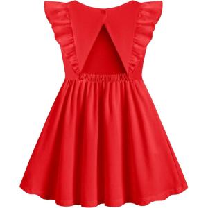 Arshiner Toddler Girl Dresses Ruffle Sleeve Dress for Girl Kids Summer Casual Beach Backless Sundresses with Pockets 2-6T(Red)