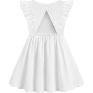 Arshiner Toddler Girl Dresses Ruffle Sleeve Dress for Girl Kids Summer Casual Beach Backless Sundresses with Pockets 2-6T(White)
