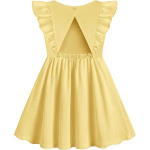 Arshiner Toddler Girl Dresses Ruffle Sleeve Dress for Girl Kids Summer Casual Beach Backless Sundresses with Pockets 2-6T(Yellow)