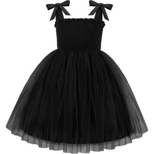 Arshiner Toddler Girl Tutu Dress Summer Bow-Tie Straps Casual Dresses Kids Princess Flowy Swing Clothes for 2-7Y(Black)