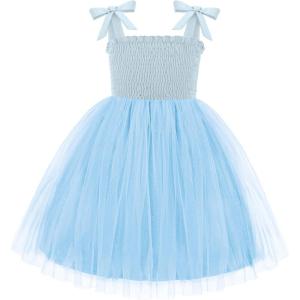 Arshiner Toddler Girl Tutu Dress Summer Bow-Tie Straps Casual Dresses Kids Princess Flowy Swing Clothes for 2-7Y(Light Blue)