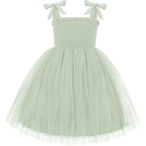 Arshiner Toddler Girl Tutu Dress Summer Bow-Tie Straps Casual Dresses Kids Princess Flowy Swing Clothes for 2-7Y(Light Green)