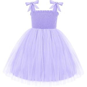 Arshiner Toddler Girl Tutu Dress Summer Bow-Tie Straps Casual Dresses Kids Princess Flowy Swing Clothes for 2-7Y(Lilac)