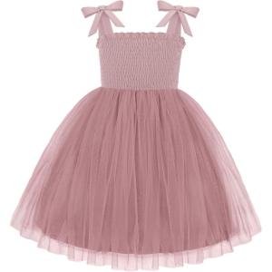 Arshiner Toddler Girl Tutu Dress Summer Bow-Tie Straps Casual Dresses Kids Princess Flowy Swing Clothes for 2-7Y(Pink)