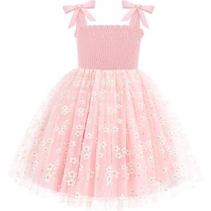 Arshiner Toddler Girl Tutu Dress Summer Bow-Tie Straps Casual Dresses Kids Princess Flowy Swing Clothes for 2-7Y(Pink Flower)