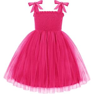 Arshiner Toddler Girl Tutu Dress Summer Bow-Tie Straps Casual Dresses Kids Princess Flowy Swing Clothes for 2-7Y(Rose Red)