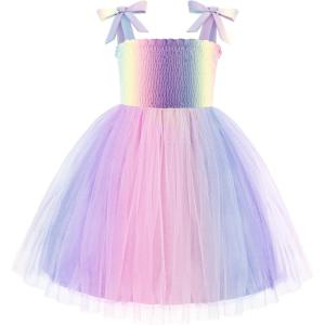 Arshiner Toddler Girl Tutu Dress Summer Bow-Tie Straps Casual Dresses Kids Princess Flowy Swing Clothes for 2-7Y(Star Rainbow)