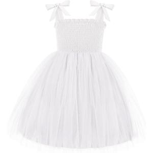 Arshiner Toddler Girl Tutu Dress Summer Bow-Tie Straps Casual Dresses Kids Princess Flowy Swing Clothes for 2-7Y(White)
