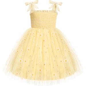 Arshiner Toddler Girl Tutu Dress Summer Bow-Tie Straps Casual Dresses Kids Princess Flowy Swing Clothes for 2-7Y(Yellow Floral)