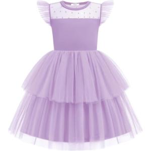 Arshiner Toddler Girls Tutu Sundress Ruffle Sleeve Double Fluffy Tiered Tulle Summer Dresses for Kids 2-8Y(Lilac)
