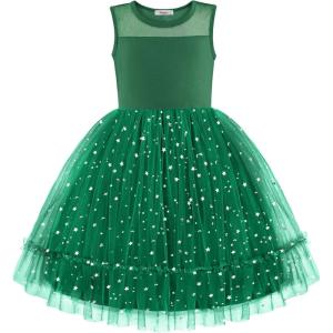 Arshiner Toddler Sleeveless Formal Dress Fancy Cute Tulle Glitter Party Holiday Kids Dresses(Dark Green)