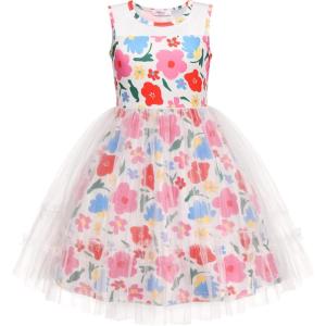Arshiner Toddler Sleeveless Formal Dress Fancy Cute Tulle Glitter Party Holiday Kids Dresses(Floral)