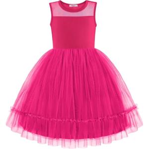 Arshiner Toddler Sleeveless Formal Dress Fancy Cute Tulle Glitter Party Holiday Kids Dresses(Hot Pink)