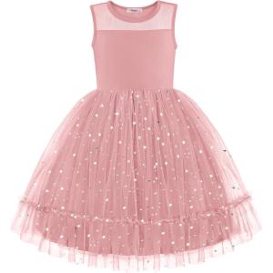 Arshiner Toddler Sleeveless Formal Dress Fancy Cute Tulle Glitter Party Holiday Kids Dresses(Light Pink)