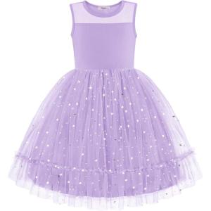 Arshiner Toddler Sleeveless Formal Dress Fancy Cute Tulle Glitter Party Holiday Kids Dresses(Lilac)