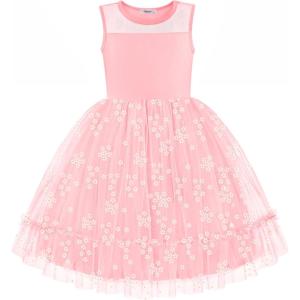 Arshiner Toddler Sleeveless Formal Dress Fancy Cute Tulle Glitter Party Holiday Kids Dresses(Pink Floral)