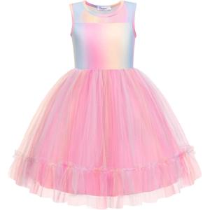 Arshiner Toddler Sleeveless Formal Dress Fancy Cute Tulle Glitter Party Holiday Kids Dresses(Rainbow)