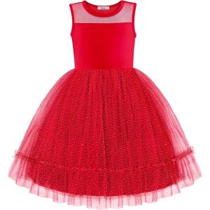 Arshiner Toddler Sleeveless Formal Dress Fancy Cute Tulle Glitter Party Holiday Kids Dresses(Red)