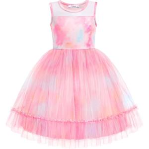 Arshiner Toddler Sleeveless Formal Dress Fancy Cute Tulle Glitter Party Holiday Kids Dresses(Tie Dye)