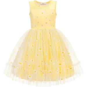 Arshiner Toddler Sleeveless Formal Dress Fancy Cute Tulle Glitter Party Holiday Kids Dresses(Yellow Daisy)
