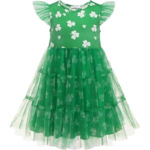 Arshiner Toddler Tutu Dress Girls Rainbow Tulle Dresses Ruffle Tiered Swing Twirly Summer Sundress Size 2-6(Green Clover)