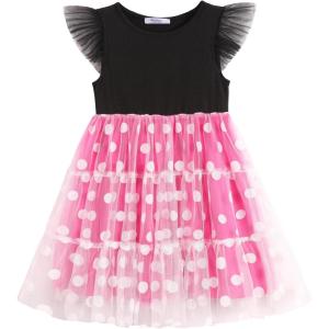 Arshiner Toddler Tutu Dress Girls Rainbow Tulle Dresses Ruffle Tiered Swing Twirly Summer Sundress Size 2-6(Hot Pink Polka Dot)