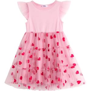 Arshiner Toddler Tutu Dress Girls Rainbow Tulle Dresses Ruffle Tiered Swing Twirly Summer Sundress Size 2-6(Pink Heart)
