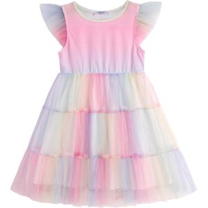 Arshiner Toddler Tutu Dress Girls Rainbow Tulle Dresses Ruffle Tiered Swing Twirly Summer Sundress Size 2-6(Rainbow)