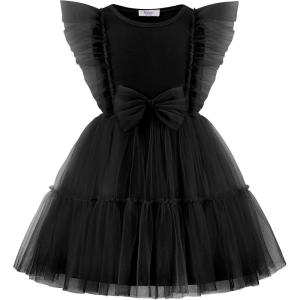 Arshiner Toddler Tutu Dress Girls Tulle Ruffle Bowknot Dresses Summer Wedding Birthday Party Formal Princess Dress 2-6T(Black)