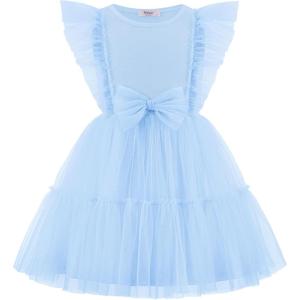 Arshiner Toddler Tutu Dress Girls Tulle Ruffle Bowknot Dresses Summer Wedding Birthday Party Formal Princess Dress 2-6T(Blue)