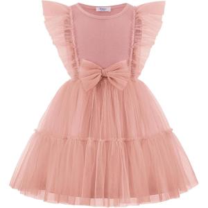 Arshiner Toddler Tutu Dress Girls Tulle Ruffle Bowknot Dresses Summer Wedding Birthday Party Formal Princess Dress 2-6T(Dusty Pink)