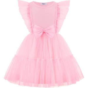 Arshiner Toddler Tutu Dress Girls Tulle Ruffle Bowknot Dresses Summer Wedding Birthday Party Formal Princess Dress 2-6T(Pink)